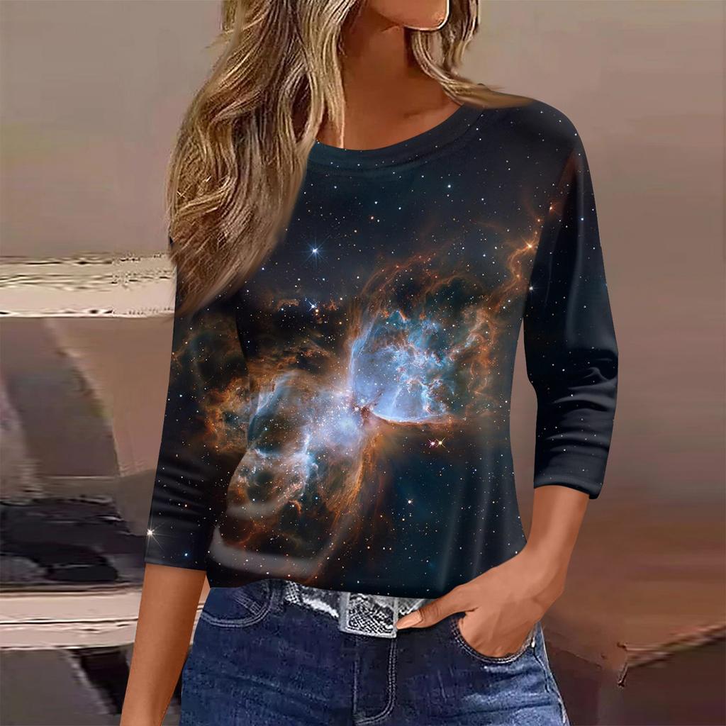 Damen T-Shirt Print 3/4 Ärmel Alltagsmode Wochenende Basic Rundhals Normales Oberteil