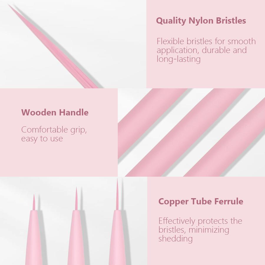 3Pcs Macaron Color Nail Art Brushes Set, Nail Liner Fine Details Drawing Pens for Nail Designs