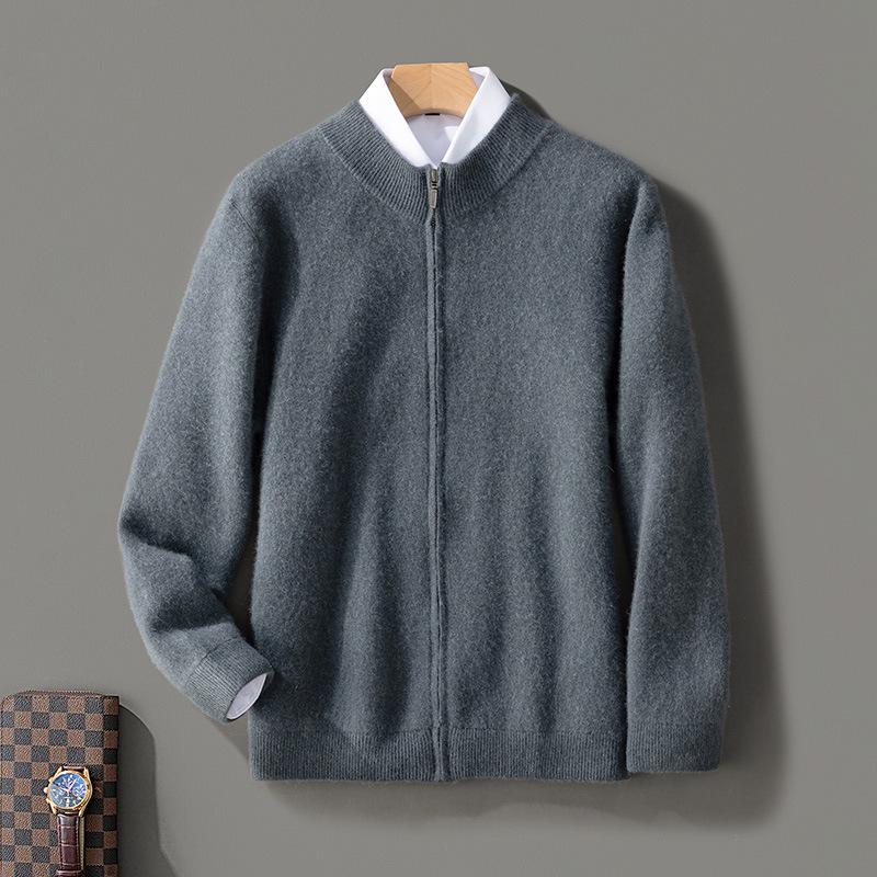 Men's Wool Round Neck Cardigan - Autumn/Winter Business Casual Knit Sweater