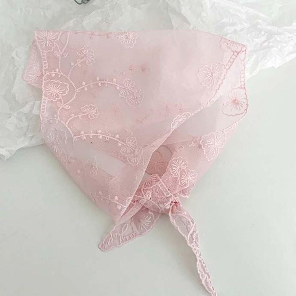 Sunscreen Lace Triangle Scarf Breathable Ramie Head Scarf Thin Embroidered Flowers Headband  Women