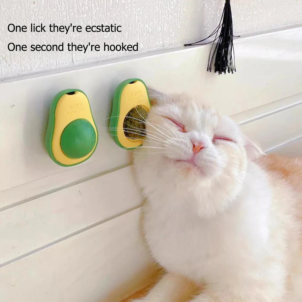 Natural Catnip  Rotatable Wall Stick-on Ball Cats Teeth Cleaning Avocado Shaped Cute cat Toys Mint Ball Bionic Fun Healthy Gut