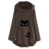 Damen Katzen Plüsch Oberteil mit einfarbigem bedrucktem lässigem Langarm-Kapuzenpullover