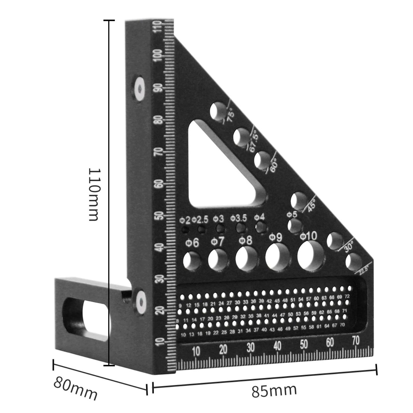 1 шт. Столярный угольник-транспортир Столярный угольник с штифтами Алюминиевый сплав Угольник-транспортир Треугольная линейка Чертилка чёрный