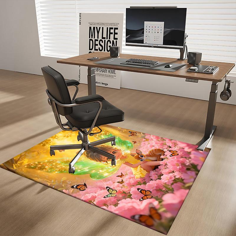 1pc Tinkerbell Fairy Office Chair Mat Anime Cartoon Design, Non Slip Carpet for Home Decor, Suitable for All Seasons