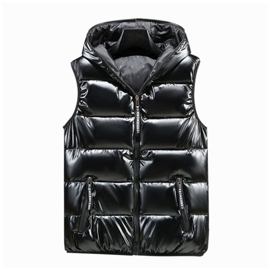 Podzim Zima Muži Vesta Bavlněná Vycpaná Kapuce Jednobarevná Velká velikost Světlý povrch Ztluštěná bunda Streetwear