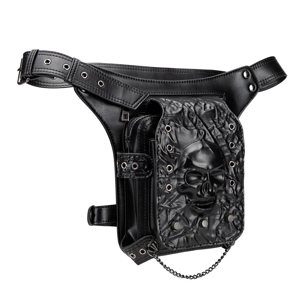 Dark Gothic Skull Head Embossed Men'S Fanny Bag Niche Chain Bag Crossbody Shoulder Bag