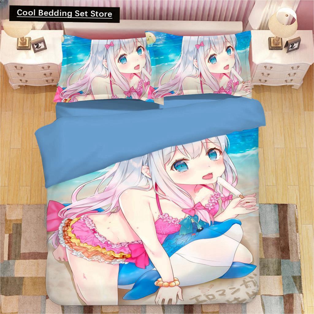 Kawaii Izumi Sagiri 3D Anime Druck Bettwäsche Set Bettbezüge Kissenbezüge Einteilige Bettdecke Bettwäschesets Bettwäsche Bettbezug