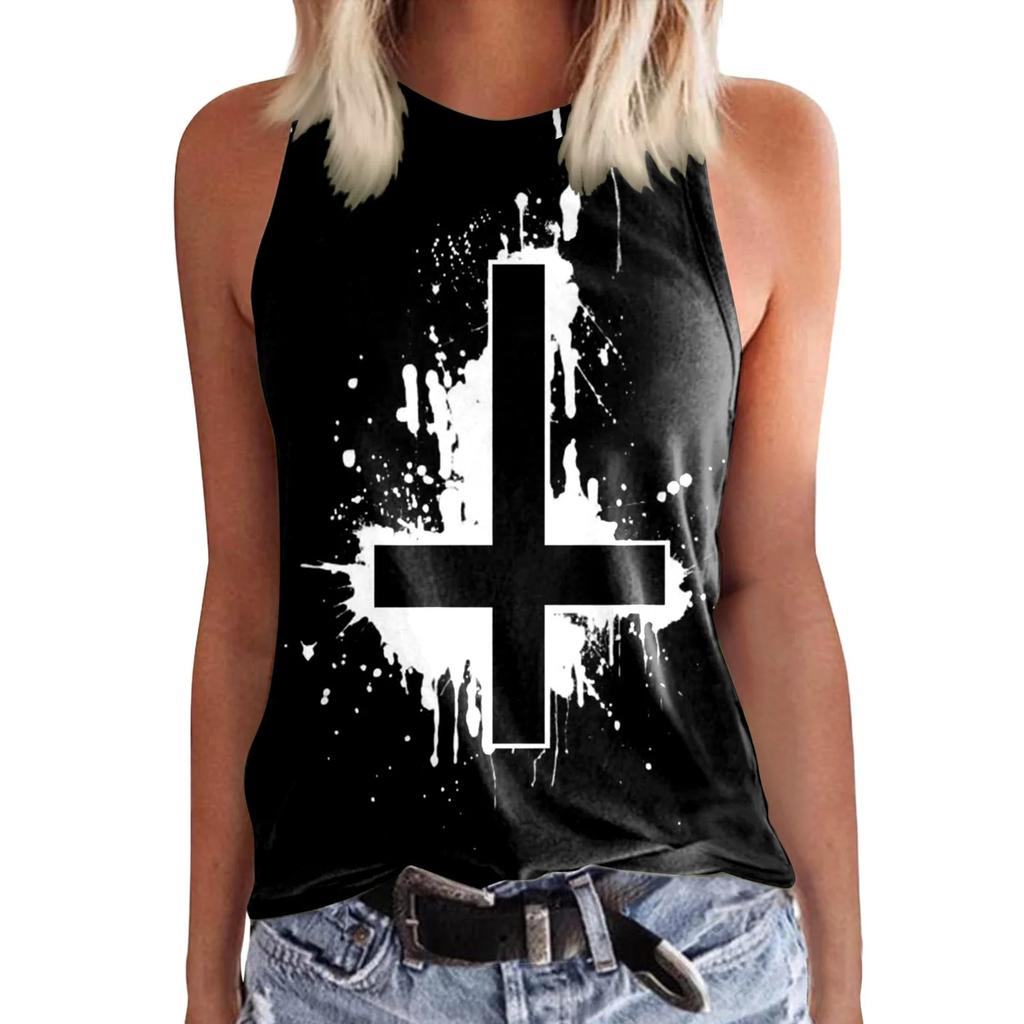 3D printed women's round neck retro casual vest