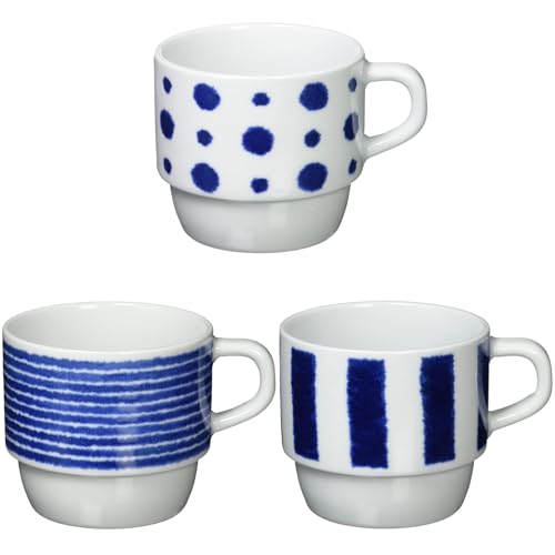 

Hasami ware tableware set Indigo dyed Stackable mug cup set of 3. Diameter approx. 8.5 x Height 7.5 cm. Japanese tableware, porcelain, microwave and