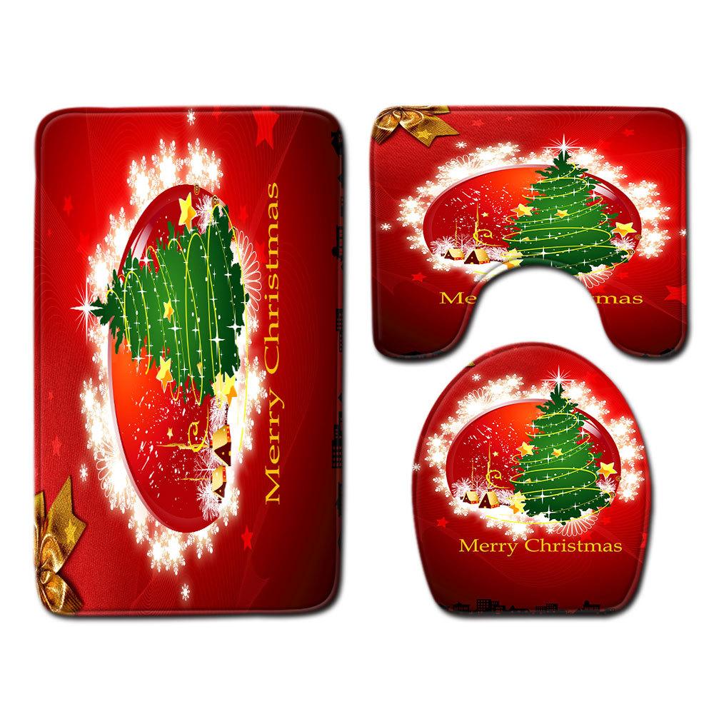 Christmas Bathroom Floor Mat Toilet Three-Piece Set
