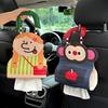 Cute Cartoon Monkey Car Tissue Holder PU Leather Hanging Tissue Box for Girls Auto Napkin Organizer
