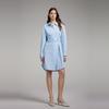 ELLE Irregular Pleated Striped Polo Neck Mid-Length Long Sleeve Dress Women dress Blue EL40030