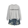 Womens Oversized Crewneck Sweatshirt With Minimalist I Could Be Meaner Print - Cotton Blend Loose Fit