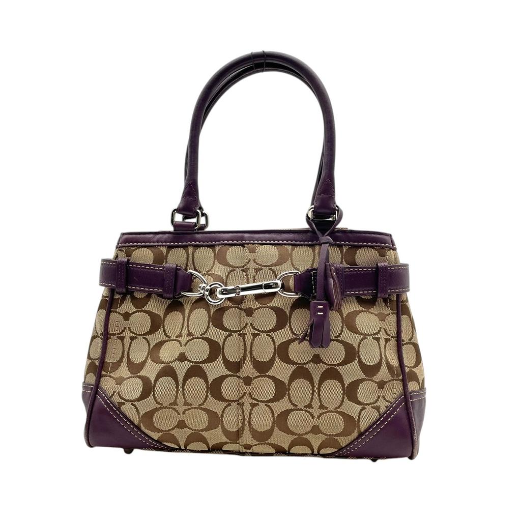 Used COACH Handbag Hamptons Signature CarryallHandbag beige/purple canvas/leather Women