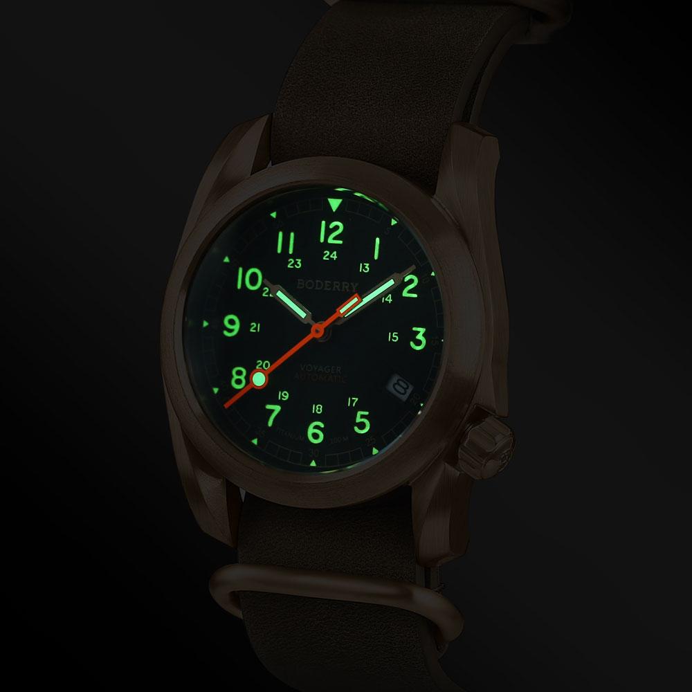 Boderry VOYAGER Field Watches Bronze Case Automatic For TMI NH35 Watch 100M Waterproof Clock Military Vintage Wristwatch Mens