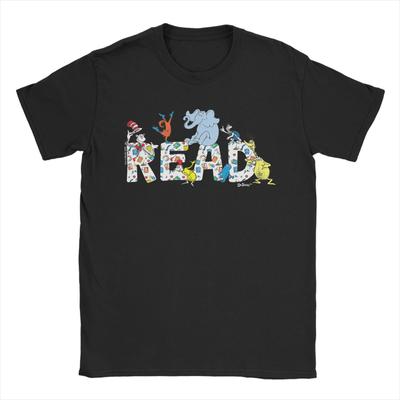 Roliga Dr SSeuss Karaktärer Läser Design T-shirts Unisex Rundhalsad Ren Bomull T-shirts Kortärmad T-shirt Större Storlekar Toppar