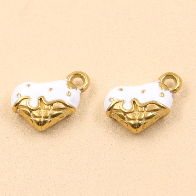 3 Styles DIY Heart Crown Enamel Charms: Stainless Steel Drip Oil Gold Pendants