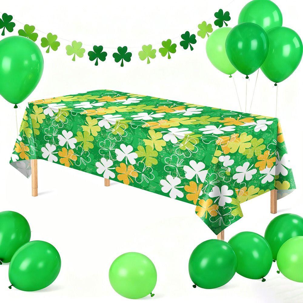 137x274cm St. Patrick's Day Tablecloth Shamrock Lucky Table Mat Plastics Rectangle Shape Long Dining Table Decor