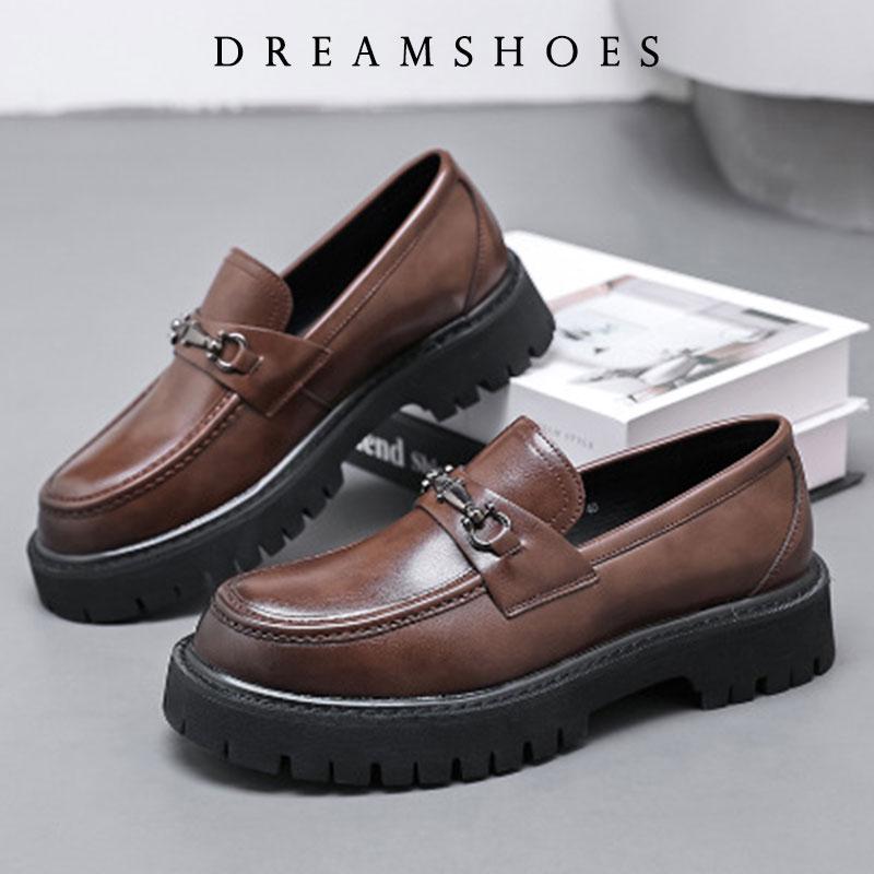 Fashion British Style Metal Buckle Loafers Men Thick-soled Wedding Shoes New Formal Business Comfort Shoes Slip-on Leather Casual Shoes