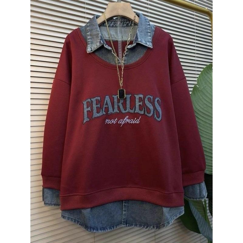 

Женские 2025 Новые Осенние Топы С Длинным Рукавом Свитшоты из Двух Частей Универсальная Свободная Мода M красный