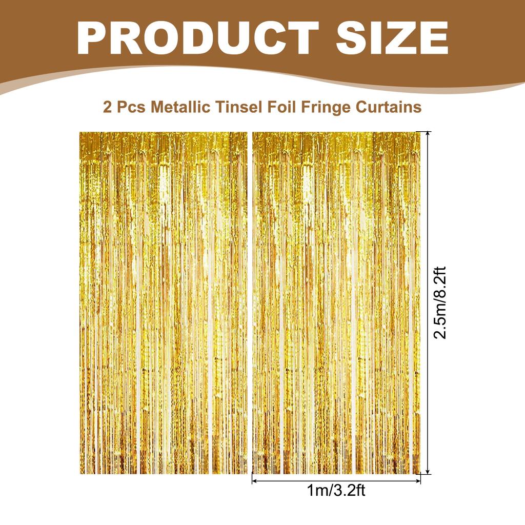 Lametta Folien Fransen Vorhänge 3,3x8,2 Fuß, 2er-Pack Metallische Lametta Streamer Vorhänge Hintergrund Fotokabinen Requisiten