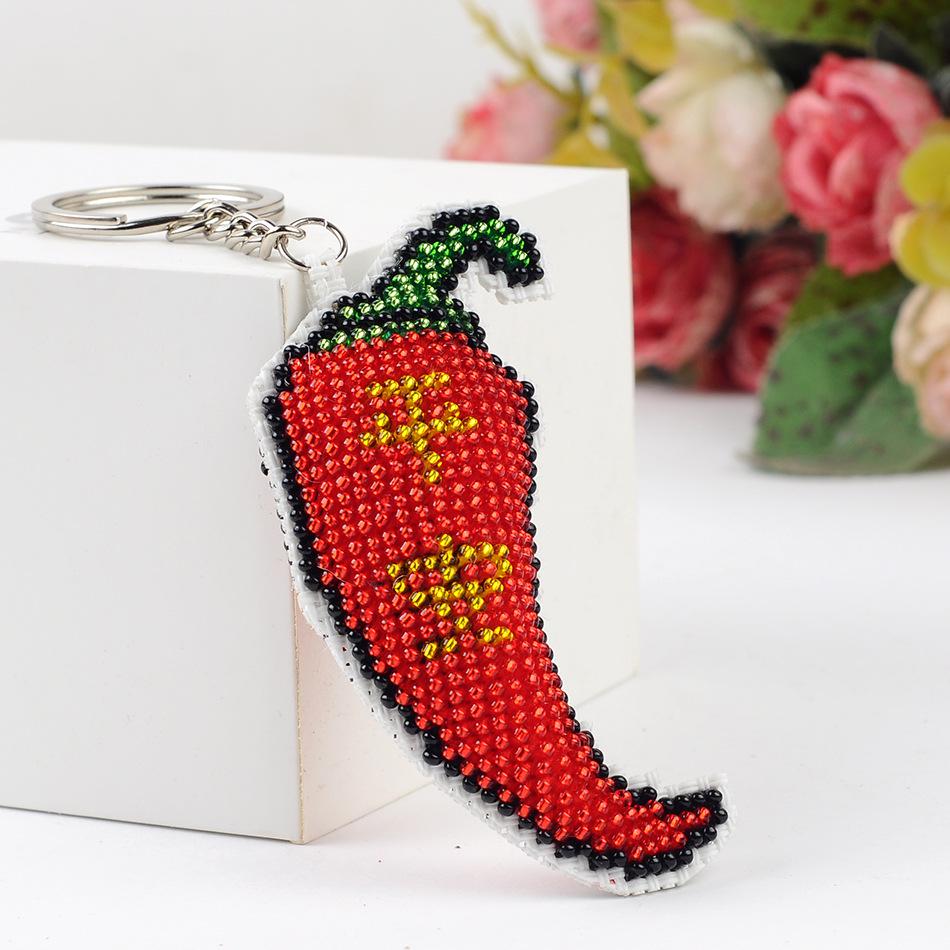 Little Pepper Beaded Cross-Stitch Keychain and Backpack Charm with Double-Sided Embroidery