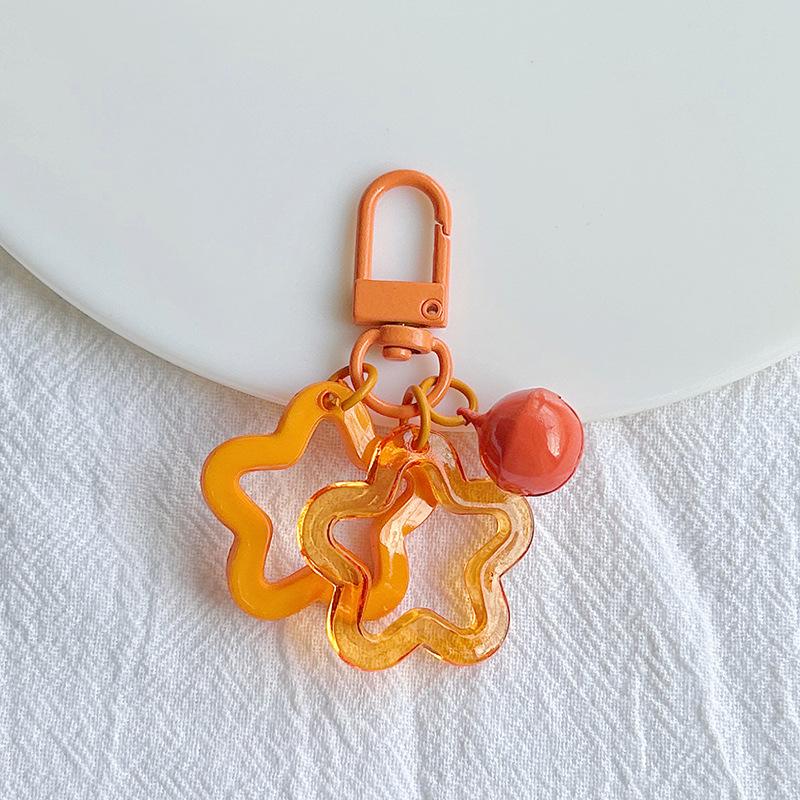 Color Candy Acrylic Pentagram Key Chain Stars Bell Charms Key Ring Earphone Case Purse Wallet Decor Accessories Kid Girls Gifts