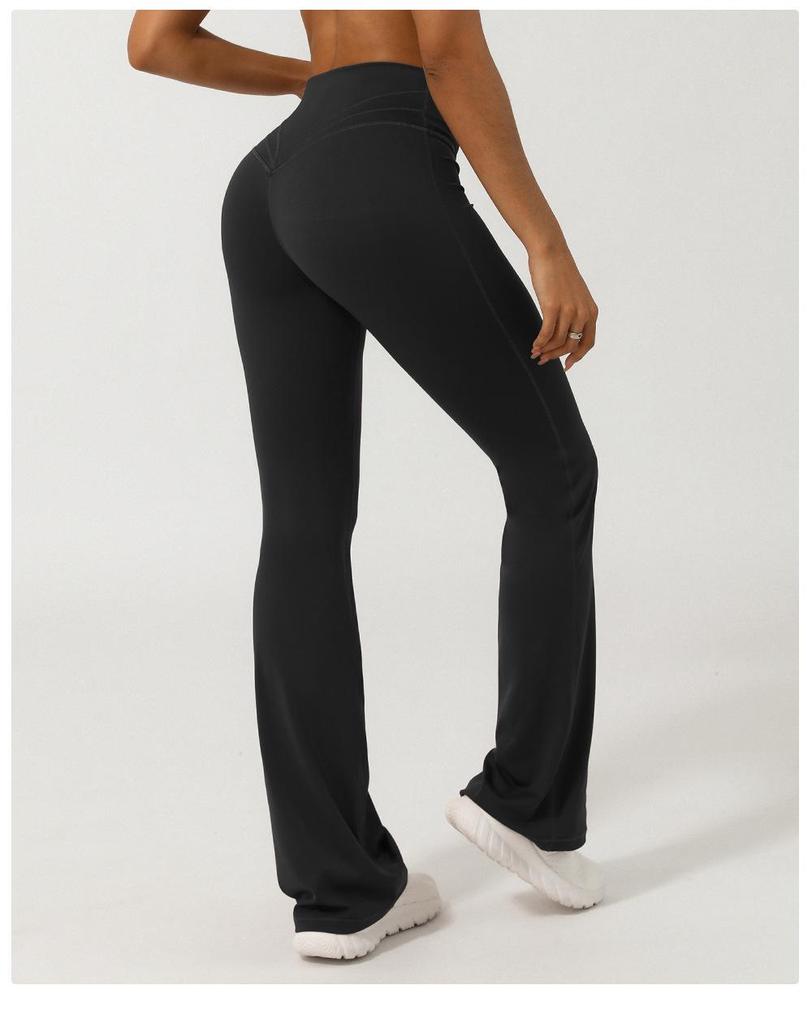 V-Waist Nude Feel Wide-Leg Yoga Pants - Women's Casual Peach Butt Flare