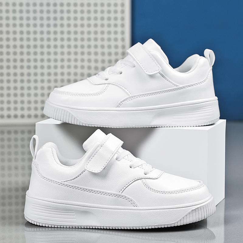 White Casual Sports Sneakers for Kids Boys Non-slip Lightweight Children’s Walking Shoes Breathable Flat Student Tennis Footwear