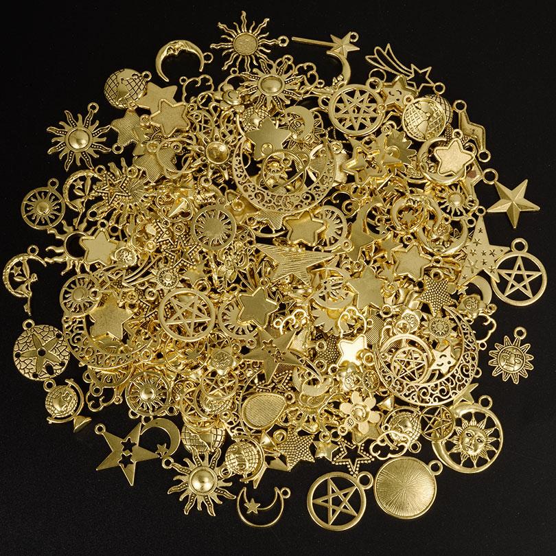 Light Gold Color Random Mix 10/20/30/50pcs Sun Moon Star Charms For Jewelry Making Materials To Make Bracelets Handmade Pendant