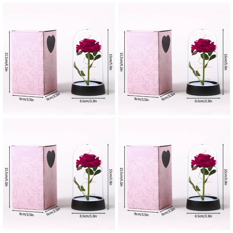 Eternal Rose in Glass Dome Desk Accessorie Artificial Flower Glow LED Roses Flores Eternas Birthday Christmas Gifts Room Decor