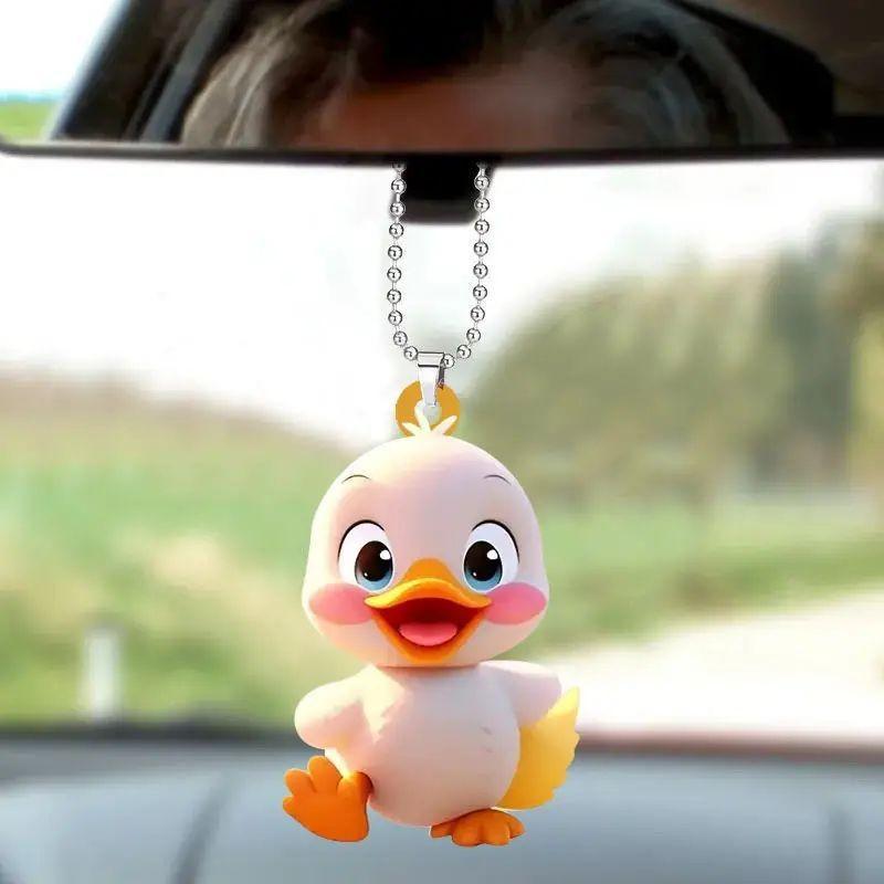 Whimsical Yellow Acrylic Duck Car Charm Fun Cartoon Hangable Decoration Cars For