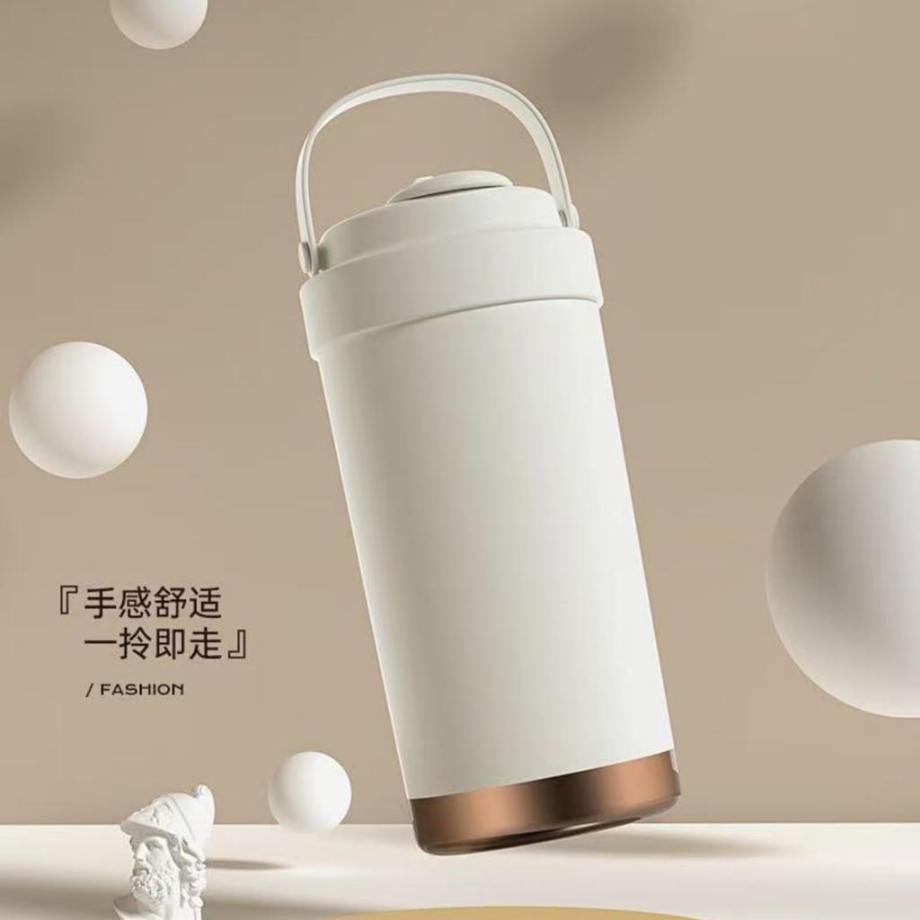 Ceramic Tumbler with Straw, Vacuum Insulated, Spill-Proof Design, Keeps Drinks Hot or Cold, Portable, 500ml (Rich Brown)