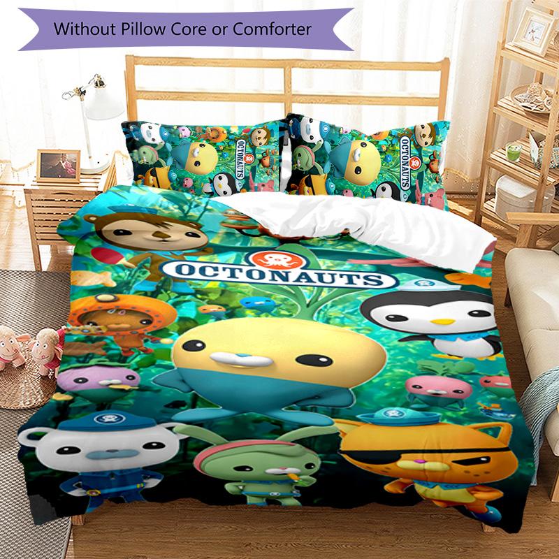 3-teiliges Octonauts Muster Bettwäsche-Set Bettbezug-Set enthält Bettbezug & Kissenbezüge, perfekte Ganzjahres-Schlafzimmerdekoration & Geschenk