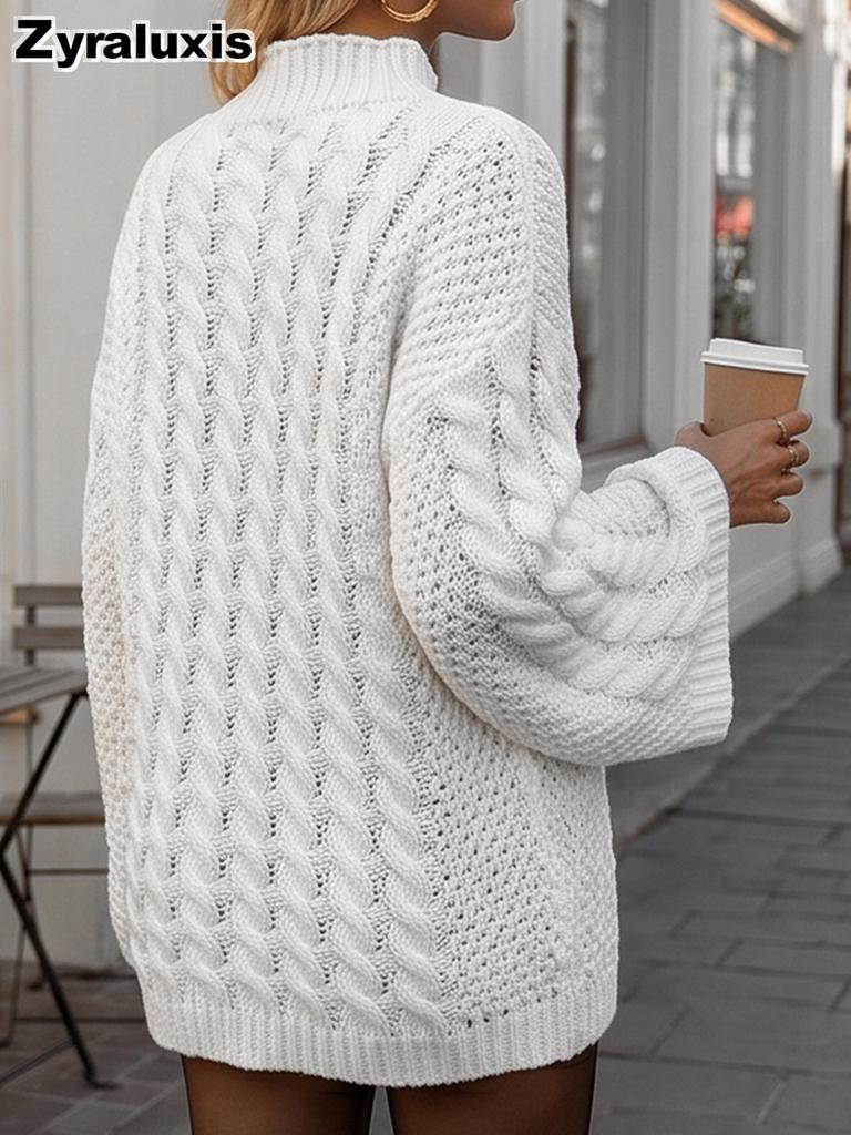 Oversized Knit Sweater with High Neck for Women - Autumn Winter Cozy Style