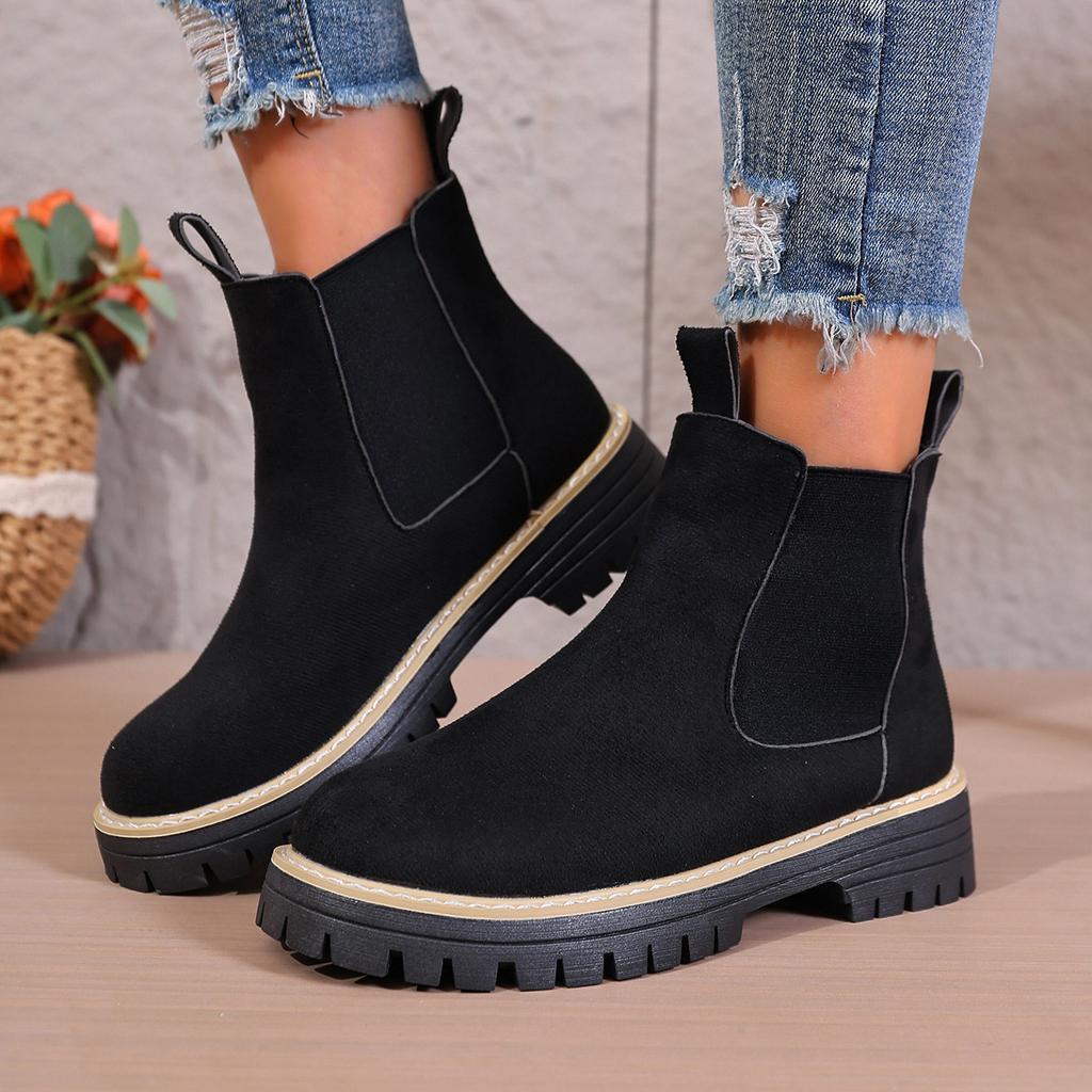 Women's Wide Width Ankle Boots, Round Toe Fashion Winter Booties, European Style Short Boots for Women