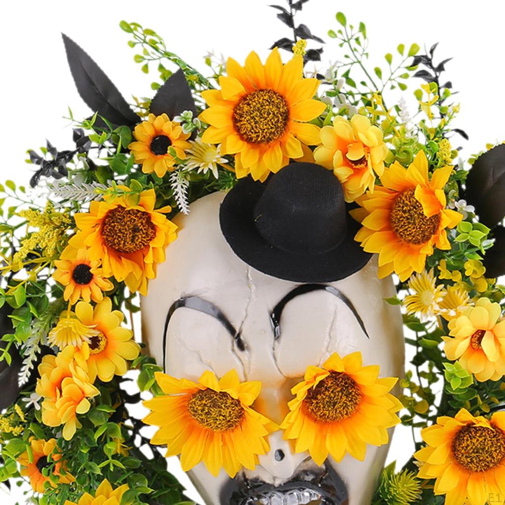 Sonnenblumenkranz Halloween-Dekor Gesicht mit Hut Spukhaus Veranda Gruselig Wandbehang