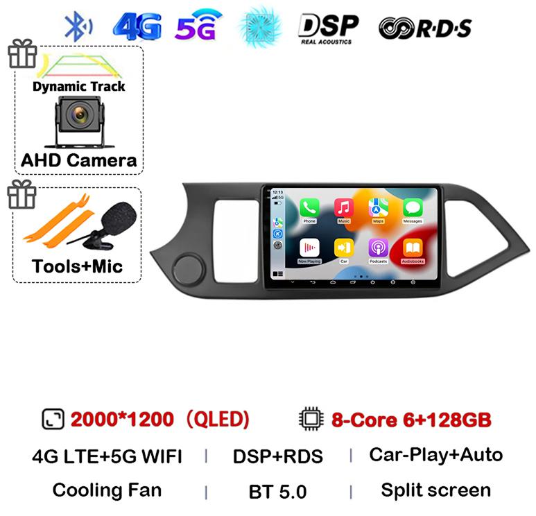 Android 14 Carplay Auto For KIA PICANTO Morning 2011 2012 2013 2014 2015 2016 Multimedia Car Radio Navigation Player WIFI+4G DSP