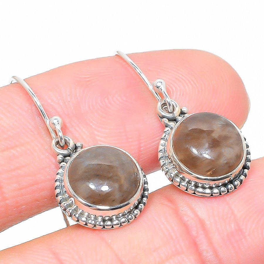 Natural Fossil Coral Gemstone 925 Solid Sterling Silver Gift Earring 1.25" Z5r31