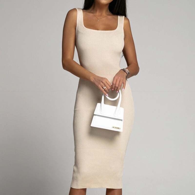 Sommer Frauen Ärmellose Elegante Party Kleider 2023 Weibliche Casual Solide Weiß Kleid Mode Büro Dame U Neck Kleid 28119