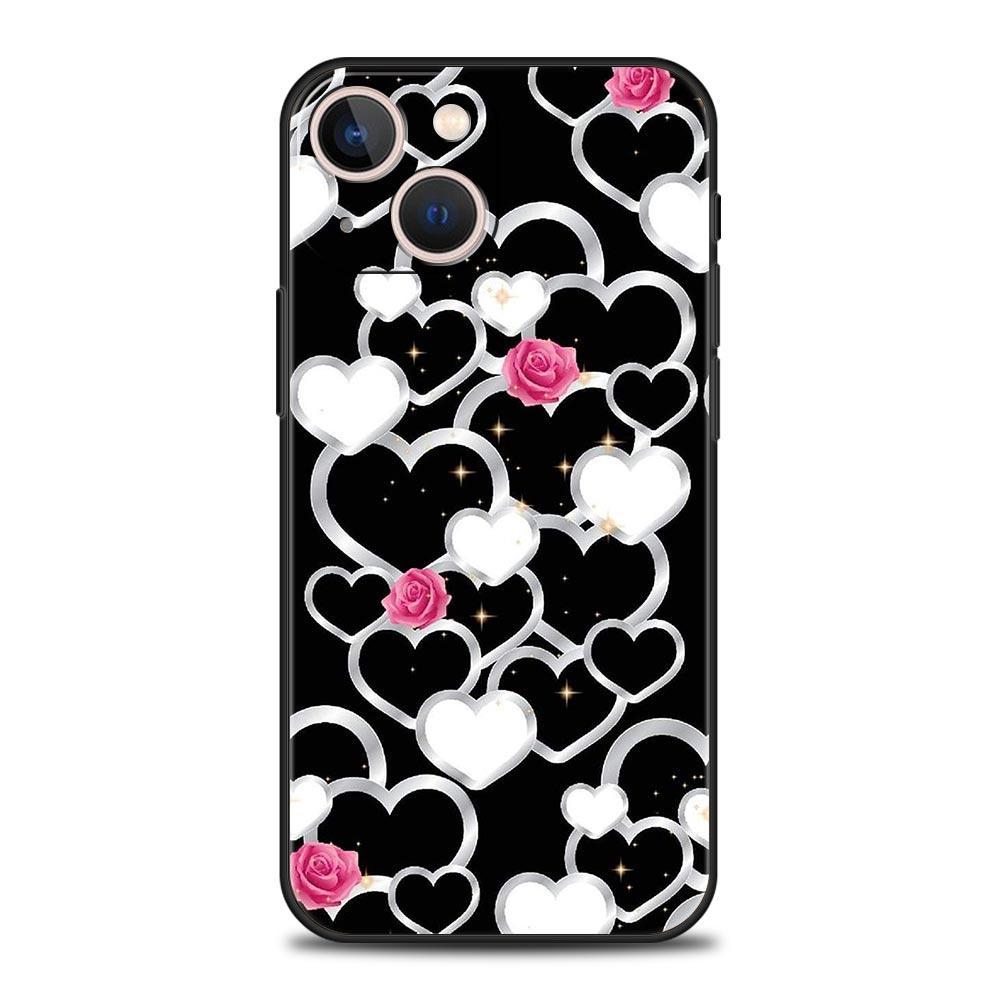 Gold Rose Love Heart Phone Case For iPhone 17 16 15 Pro Max 11 12 13 14 7 8 Plus SE 2020 X XR XS Cover Soft Black