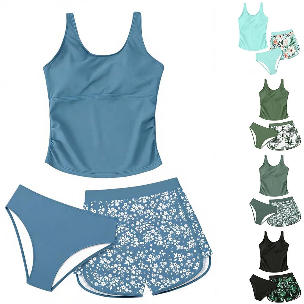 Set da bagno due pezzi Tankini per bambina, stampa floreale, pantaloncini da bagno e top senza maniche, costume da bagno leggero ad asciugatura rapida per bambini