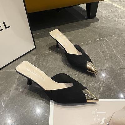 Fashion Cover Toe Thin Heels Shoes Mules For Women 2025 Slippers Flat Shallow Slides Pointed High Pumps Cover Toe Shallow Flat Shoes Fem
