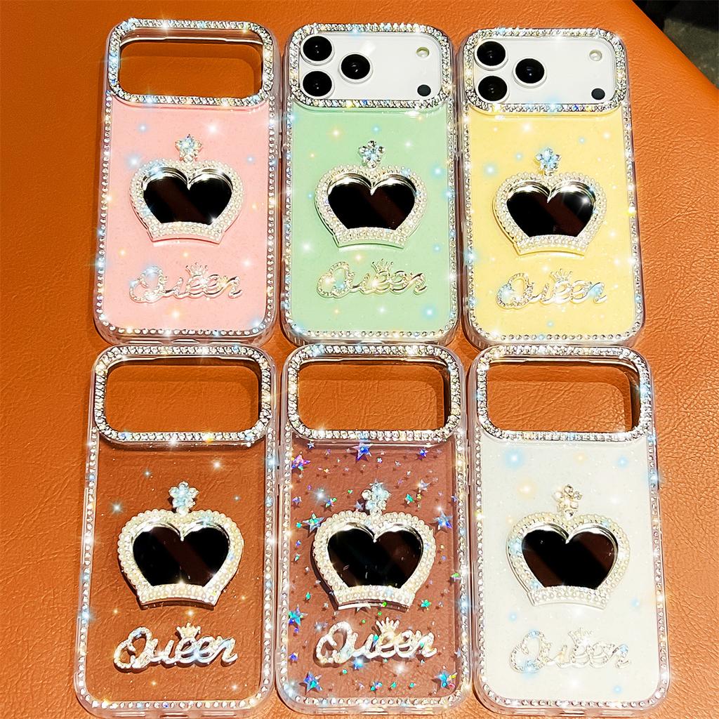 Handmade Sparkly Diamond Crown Mirror IMD Phone Case, Compatible with iPhone 13,iPhone 14,iPhone 15,iPhone 16,iPhone 17 Series