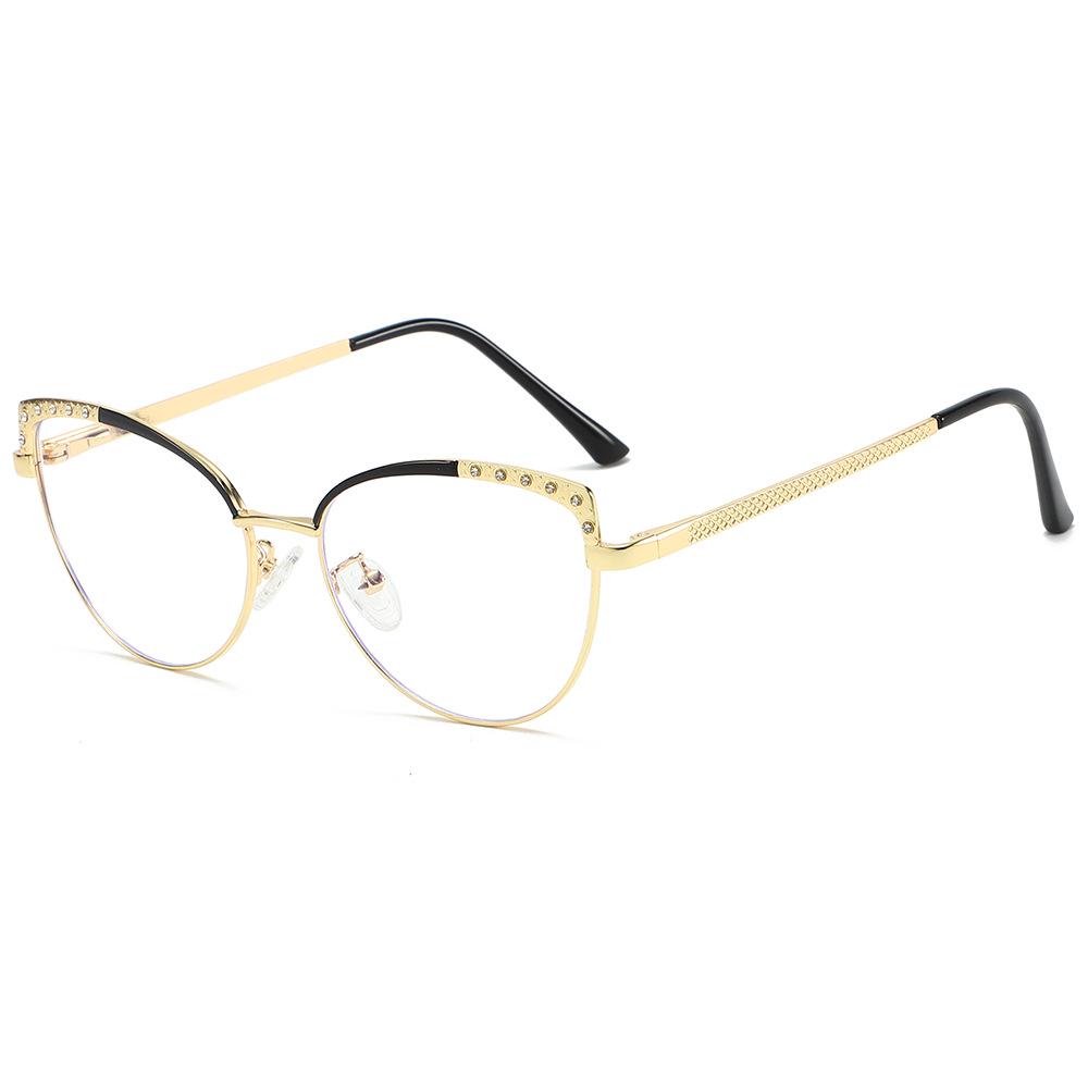 Color-Changing Anti-Blue Light Cat Eye Glasses with Rhinestones and Myopia-Compatible Flat Lenses