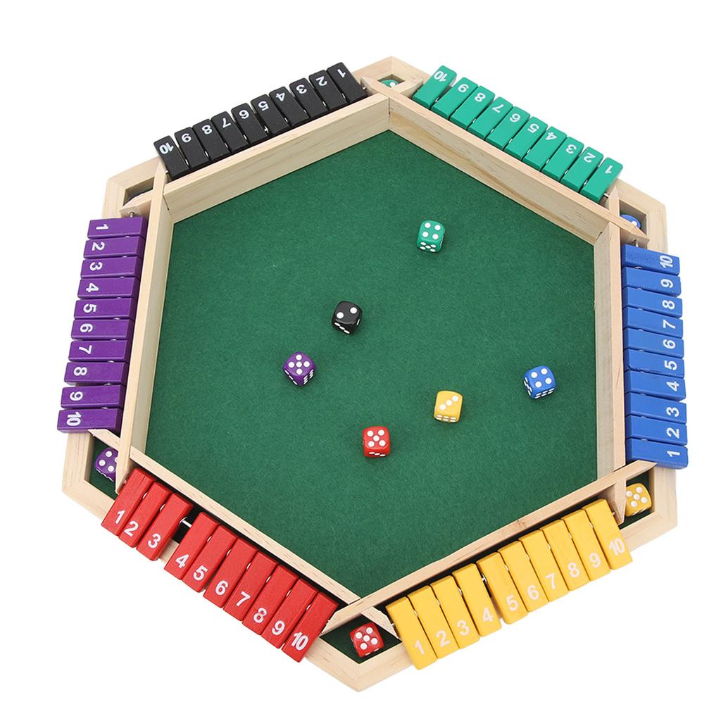 Shut The Box Gra w Kości 6 Graczy 6 Kolorowych Stron Drewniana Stolikowa Gra Shut The Box z 12 Kośćmi