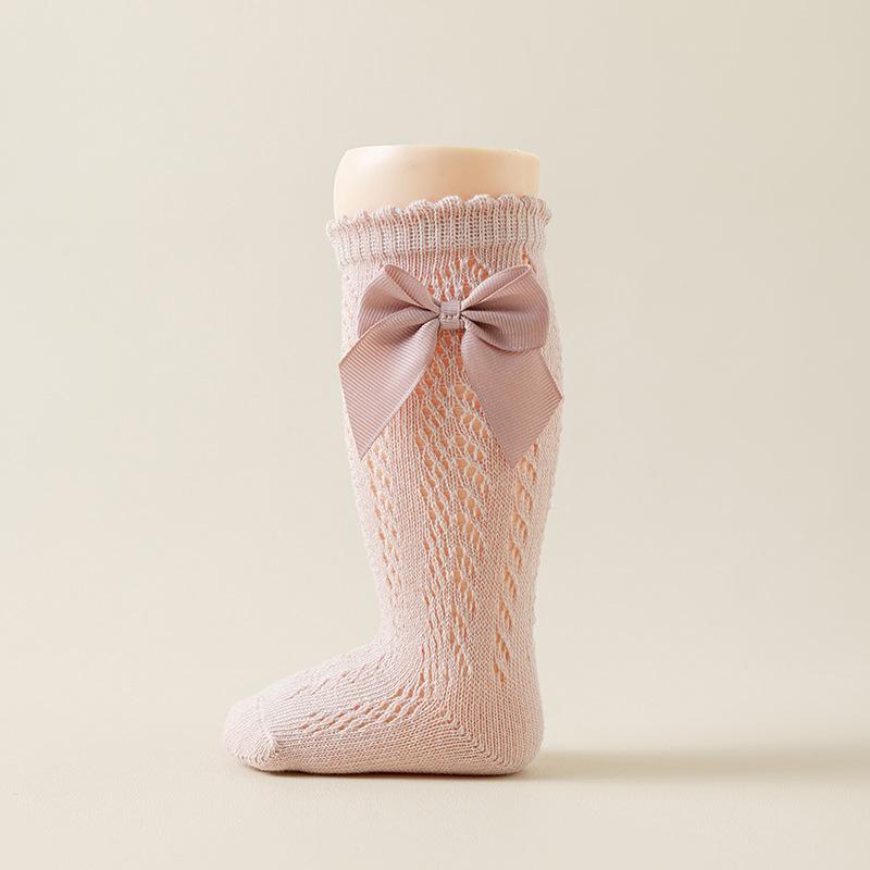Baby Girl Knee High Socks with Bows Spring Summer Soft Cotton Ruffle Long Stockings Smooth Sole Infant Toddler Uniform Socks
