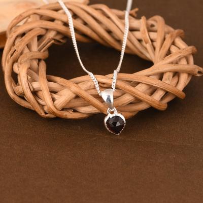 Garnet Heart Necklace, 925 Sterling Silver, 5mm Garnet Pendant, 18 Inch Chain.