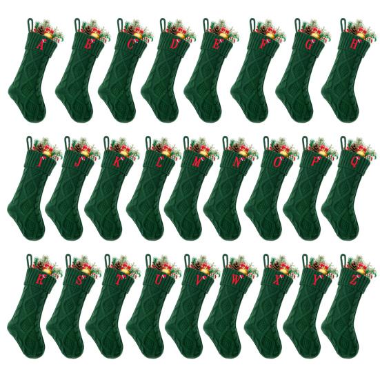 Christmas Stockings with Initials 18 Inches Large Embroidered Letter Christmas Stocking Monogram Knitted Stocking for Famliy Holiday Xmas Tree