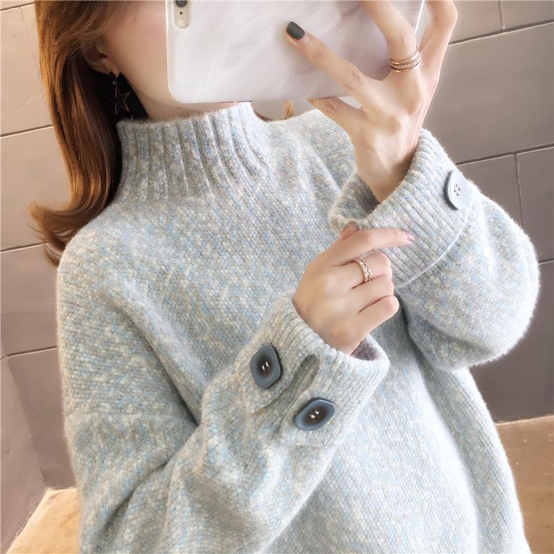 Sweater Women's Autumn and Winter Thickened New Chenille Mink Fleece Loose Turtleneck Knitted Bottoming Shirt Women